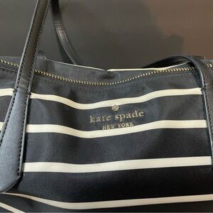 Kate Spade Black and White Striped Nylon Large Tote Purse